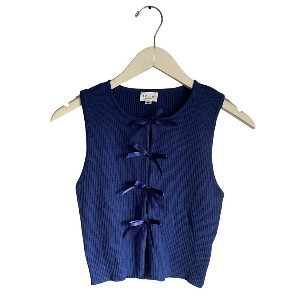 Lelis Collection Cobalt Blue Sleeveless Coquette Bow Ribbed Tank Top size Medium